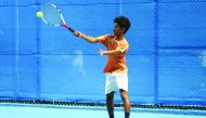 A file picture of a  Qatari player taking part in a training session. 