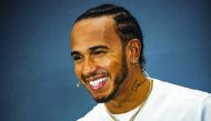 Mercedes' British driver Lewis Hamilton smiles during the drivers' press conference at Silverstone motor racing circuit in Silverstone, central England, on July 11, 2019 ahead of the British Formula One Grand Prix.  AFP / Andrej Isakovic
 