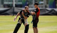 New Zealand's Kane Williamson and head coach Gary Stead during nets Action Images via Reuters/Andrew Boyers