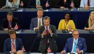 Brexit Party leader Nigel Farage speaks during a debate on the election of designated European Commission President Ursula von der Leyen at the European Parliament in Strasbourg, France, July 16, 2019. (REUTERS/Vincent Kessler)