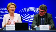Elected European Commission President Ursula von der Leyen and European Parliament President David-Maria Sassoli attend a news conference after the vote on her election at the European Parliament in Strasbourg, France, July 16, 2019. Reuters/Vincent Kessl
