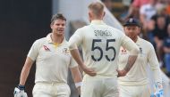 Australia's Steve Smith (L) reacts after being struck by the ball from England's Ben Stokes during play on the third day of the first Ashes cricket test match between England and Australia at Edgbaston in Birmingham, central England on August 3, 2019. (AF