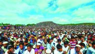 Rohingya refugees attend a ceremony organised to remember the second anniversary of a military crackdown that prompted a massive exodus of people from Myanmar to Bangladesh, at the Kutupalong refugee camp in Ukhia on August 25, 2019.  AFP / Munir Uz Zaman