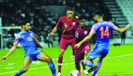 Players battle for the ball possession during their 2022 FIFA World Cup and 2023 Asian Cup joint qualifier at the Al Sadd Stadium in Doha, on Tuesday.
Picture: Salim Matramkot / The Peninsula