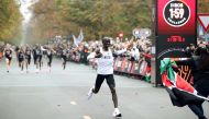 Kenya's Eliud Kipchoge, the marathon world record holder, crosses the finish line during his attempt to run a marathon in under two hours in Vienna, Austria, October 12, 2019. REUTERS/Lisi Niesner