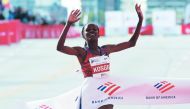 Kenya’s Brigid Kosgei winning the women’s marathon in Chicago, yesterday.