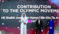 QOC President H E Sheikh Joaan bin Hamad Al Thani addressing the gathering after receiving the award for Contribution to the Olympic Movement from the Association of National Olympic Committees (ANOC) Awards at the Katara Cultural Village, on Thursday. Ac