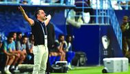 Al Sadd’s Spanish coach Xavi Hernandez gestures during the second leg of the AFC Champions League semi-final match against Saudi’s Al Hilal in Riyadh on Tuesday.