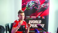 Spanish rider Alvaro Bautista speaks during a press conference held in Doha yesterday, ahead of the FIM World Superbike season finale.