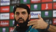 File photo of Pakistan's cricket head coach and chief selector, Misbah-ul-Haq gives a press conference in Karachi on September 25, 2019. / AFP / ASIF HASSAN