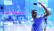 Qatar’s Abdulla Al Tamimi reacts during the PSA World Championship in Doha. 