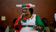 Namibian party National Unity Democratic Organisation (NUDO) presidential candidate Esther Utjiua Muinjangue (C) addresses her supporters during a presidential campaign rally at the UN plaza on November 23, 2019 in Windhoek, Namibia. AFP / HILDEGARD TITUS