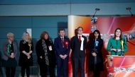 Liberal Democrats candidate Jo Swinson (R) speaks after losing her seat in East Dunbartonshire constituency to Scottish National Party's Amy Callaghan (2nd L), at a counting centre for Britain's general election in Bishopbriggs, Britain December 13, 2019.