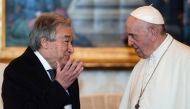 Pope Francis meets with Secretary-General of the United Nations, Portugal's Antonio Guterres, for a private audience at the Vatican, December 20, 2019. Filippo Monteforte/Pool via Reuters
 