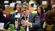 European Parliament Brexit coordinator Guy Verhofstadt speaks during a meeting on the Constitutional Affairs Committee's recommendation on Britain's Withdrawal Agreement at the European Parliament in Brussels, Belgium January 23, 2020.( REUTERS/Johanna Ge