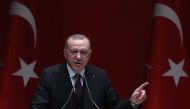 Turkish President and Leader of Turkey's ruling Justice and Development (AK) Party Recep Tayyip Erdogan delivers a speech during the party's extended meeting with provincial heads at the AK Party headquarters in Ankara, on January 31, 2020. (AFP / Adem AL