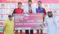 Jakub Tomecek of Czech Republic, winner in Skeet category of the Qatar Open Shotgun championship, poses for a picture with second place finisher Ben Llewellin of Great Britain and compatriot Milos Slavicek at the Losail Shooting Range yesterday.