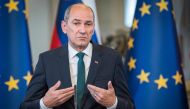 Janez Jansa, president of the Slovenian Democratic Party (SDS) addresses media during a press conference after a meeting with Slovenian president Borut Pahor (unseen) in Ljubljana, on February 26, 2020. AFP / Jure Makovec 
