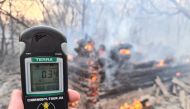 This picture taken on April 5, 2020, shows a forest fire burning at a 30-kilometer (19-mile) Chernobyl exclusion zone, not far from the nuclear power plant. AFP / Yaroslav EMELIANENKO