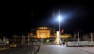 :ISTANBUL, TURKEY - APRIL 09: A view of empty Taksim Square and its surroundings are seen as people are staying home due to the coronavirus (COVID-19) pandemic in Istanbul, Turkey on April 09, 2020. ( Esra Bilgin - Anadolu Agency )