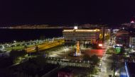 IZMIR, TURKEY - APRIL 12: A drone photo shows empty roads around Clock Tower in Konak district after a two-day curfew imposed to stem the spread of the coronavirus (COVID-19) in Izmir, Turkey on April 12, 2020. ( Mehmet Emin Mengüarslan - Anadolu Agency )