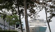 View of Star Cruise's Superstar Gemini, which is currently being accessed for use as temporary accommodation for migrant workers, berthed at Marina Bay Cruise Center, Singapore, April 17, 2020. REUTERS/Edgar Su