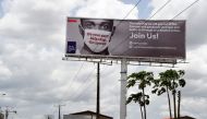 A billboard mounted at the Airport Road to campaign against the spread of the COVID-19 coronavirus is seen in Ikeja in Lagos, on April 20, 2020. / AFP / PIUS UTOMI EKPEI
