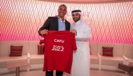 Cafu receives his Qatar 2022 jersey from Secretary-General of the Supreme Committee for Delivery & Legacy Hassan Al Thawadi, in this file photo. 