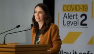 New Zealand's Prime Minister Jacinda Ardern takes part in a press conference about the COVID-19 coronavirus at Parliament in Wellington on June 8, 2020. AFP / Marty MELVILLE
 
