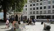 The area where the statue of Edward Colston stood is seen, after protesters pulled it down and pushed into the docks, following the death of George Floyd who died in police custody in Minneapolis, Bristol, Britain, June 8, 2020. REUTERS/Matthew Childs