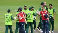 Second T20 International - England v Pakistan - Emirates Old Trafford, Manchester, Britain - August 30, 2020 England's Dawid Malan and Lewis Gregory shake hands with Pakistan players after the match Mike Hewitt/Pool via REUTERS
