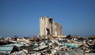 TOPSHOT - A view shows the damaged site and grain silo following the massive August 4 blast in Beirut's port area, in Beirut on August 31, 2020. / AFP / POOL / GONZALO FUENTES
