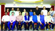 President of Indian Cultural Centre, Manikantan AP with Mohamad Habibun Nabi (centre) during the farewell ceremony. 