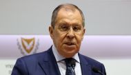 Russian Foreign Minister Sergei Lavrov speaks during a joint press conference with his Cypriot counterpart during their meeting in Nicosia on September 8, 2020. 