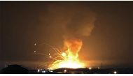 TOPSHOT - This images taken and received from Twitter user @saleh_monther early on September 11, 2020 shows an explosion at a military numitions depot in the city of Zarqa, 25 kilometres (15 miles) east of the capital Amman /AFP / @saleh_monther / Handout