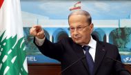 President Michel Aoun talking to the press at the presidential palace in Baabda, east of the capital, regarding ongoing consultations to form a new cabinet.  AFP / DALATI AND NOHRA
