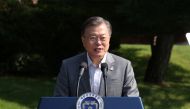 :South Korean President Moon Jae-in delivers his speech during Youth Day at the Presidential Blue House in Seoul, South Korea, September 19, 2020. Yonhap via REUTERS ATTENTION EDITORS - THIS IMAGE HAS BEEN SUPPLIED BY A THIRD PARTY. SOUTH KOREA OUT. NO RE