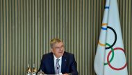 IOC President Thomas Bach attends an Executive Board meeting of the International Olympic Committee (IOC) in Lausanne, Switzerland, October 7, 2020. Christophe Moratal/IOC/Handout via REUTERS