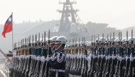 FILE PHOTO: Taiwan's navy sailors take part in the commissioning ceremony of PFG-1112 Ming Chuan and PFG-1115 Feng Chia, Perry-class guided missile frigates, at Kaohsiung's Zuoying naval base, Taiwan November 8, 2018. REUTERS/Tyrone Siu/File Photo