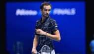 Russia's Daniil Medvedev reacts after his straight-sets win against Germany's Alexander Zverev in their men's singles round-robin match on day two of the ATP World Tour Finals tennis tournament at the O2 Arena in London on November 16, 2020. AFP / Glyn Ki