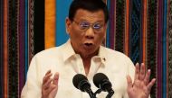 Philippine President Rodrigo Duterte gestures during his fourth State of the Nation Address at the Philippine Congress in Quezon City, Metro Manila, Philippines July 22, 2019. REUTERS/Eloisa Lopez/File Photo