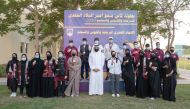 The Chairman of Qatar Olympic Committee, H E Sheikh Joaan bin Hamad Al Thani, posing for a photograph with the medal winners during the Amir Cup 2020 Shooting and Archery Championships at the Lusail Shooting Complex, yesterday. 