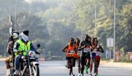 Elite runners take part in the Airtel Delhi Half Marathon in New Delhi, India, November 29, 2020. REUTERS/Anushree Fadnavis