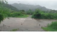 The Bagata Crossing is seen flooded on Vunivesi Road in Savusavu, as Cyclone Yasa passes through Fiji, December 17, 2020, in this photo obtained from social media. Fiji Roads Authority/via REUTERS 