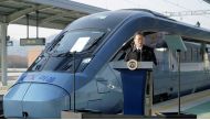 South Korean President Moon Jae-in delivers a speech during an opening ceremony for KTX-Eum train at Wonju station in Wonju, South Korea, January 4, 2021. Yonhap via REUTERS