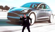 FILE PHOTO: Tesla Inc CEO Elon Musk dances onstage during a delivery event for Tesla China-made Model 3 cars in Shanghai, China January 7, 2020. REUTERS/Aly Song/File Photo
