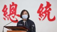 Taiwan's President Tsai Ing-wen makes a speech during her visit to a military base in Tainan, Taiwan, January 15, 2021. Reuters/Ann Wang