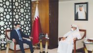 Minister of Commerce and Industry, H E Ali bin Ahmed Al Kuwari, with Deputy Minister of Foreign Affairs of the Republic of Kazakhstan, H E Almas Aidarov, yesterday.