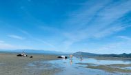 People cover beached whales with wet towels along the Farewell Spit on the South Island, New Zealand February 22, 2021. in this picture obtained from social media. Picture taken February 22, 2021. Marion Sutton/via REUTERS