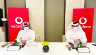 Vodafone Qatar Managing Director and Board Member, Rashid Fahad Al Naimi (left), and Vodafone Qatar CEO, Sheikh Hamad Abdulla Jassim Al Thani, during the Ordinary General Assembly Meeting, yesterday. 